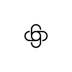 Minimalist Geometric Flower Logo, Black Lines on White Background