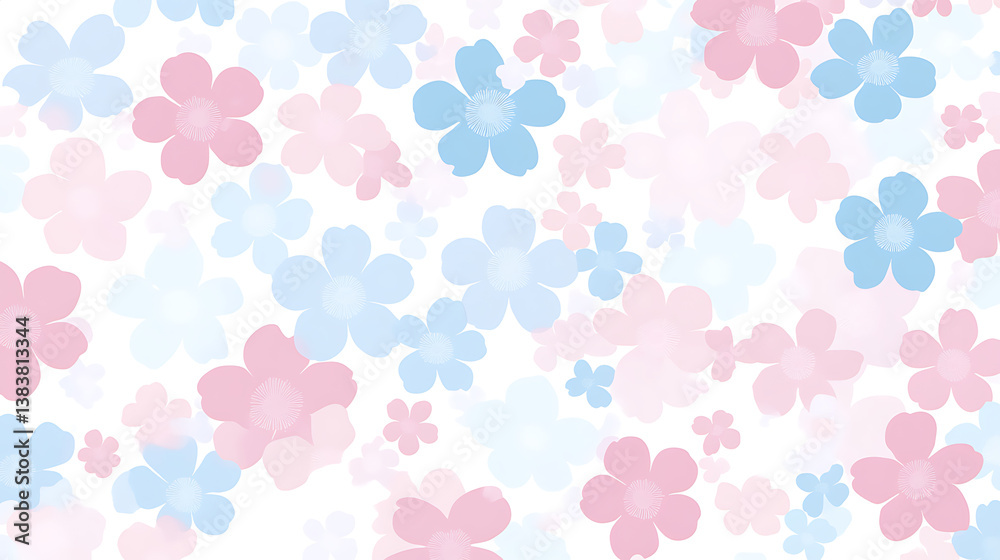 Poster cute pastel spring floral pattern on a white background a flat design with pastel colors and a simpl