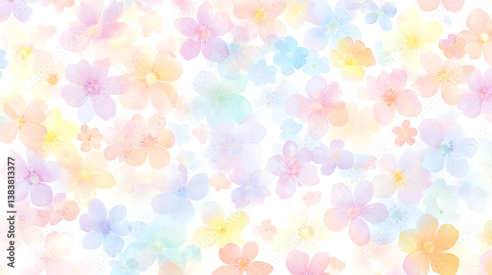Poster cute pastel spring floral pattern on a white background a flat design with pastel colors and a simpl
