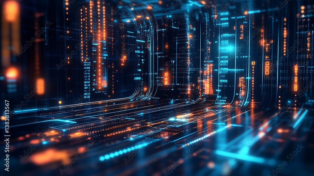 Poster cyberpunk style background with futuristic technology and light effects