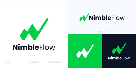 Creative letter N or W growing chart logo icon design vector element editable, Simple modern symbol initial N or W with flow, energy or wave for brand identity business.