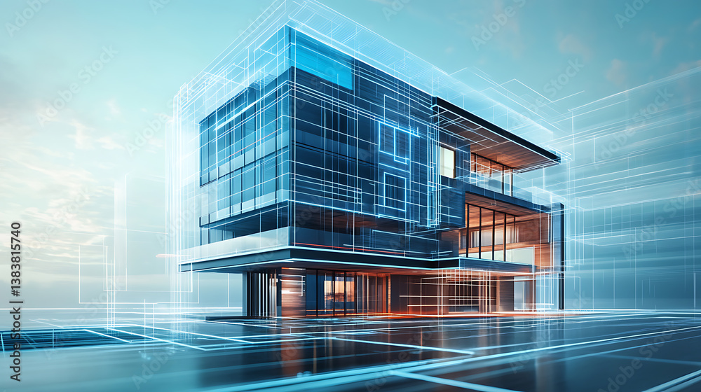 Poster design concept of a smart building, engineering of smart building's autonomous control system, commu