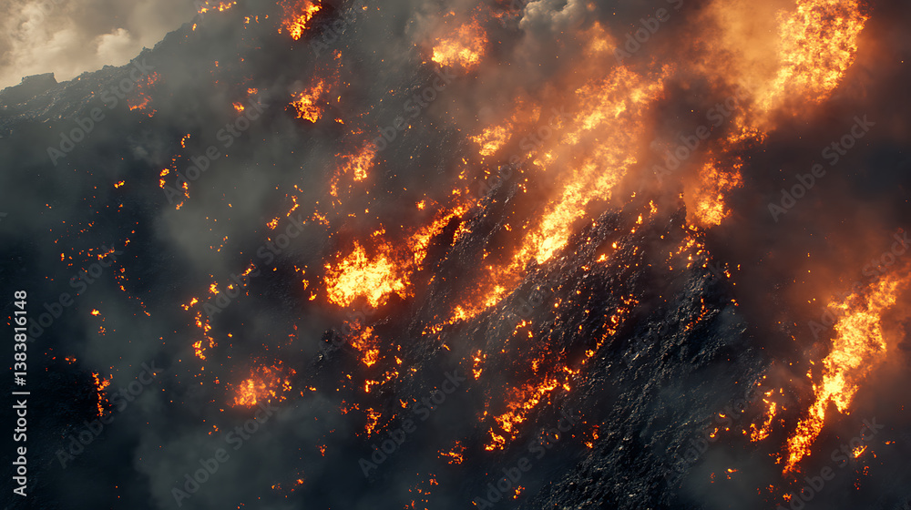 Poster devastating phenomenon of wildfires, the power and destructive nature of these uncontrollable blazes