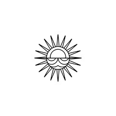 Minimalist Sun Logo: Black Outline, Cool Summer Vibes on White