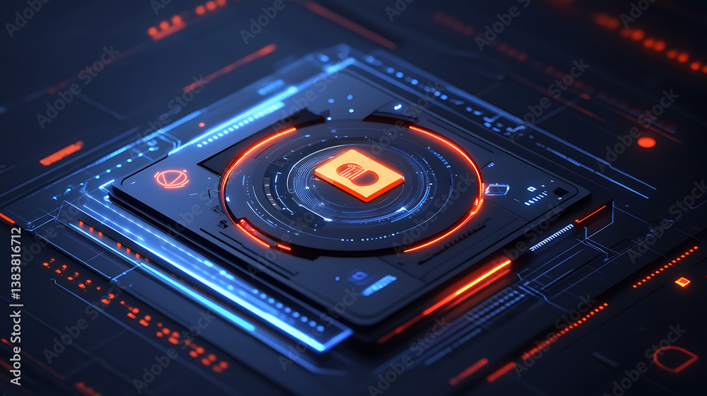 Poster digital padlock icon, network cyber security technology and data protection technology on a virtual 
