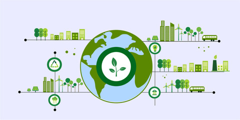 Fototapeta premium ecological sustainable development carbon free city with icon vector concept