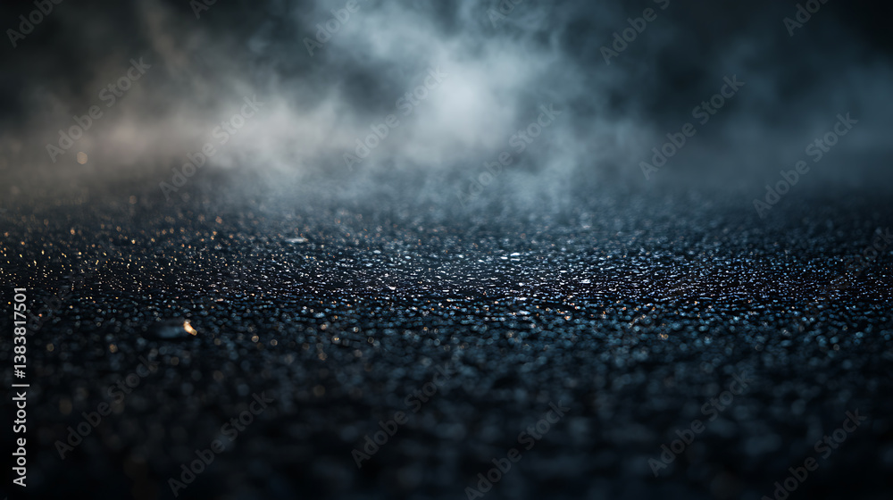 Poster dramatic close up of asphalt with intense light and smoke, dynamic background concept
