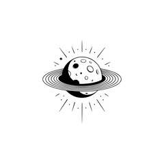 Minimalist Celestial Planet Icon: Black & White Space Design