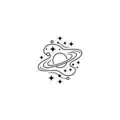 Minimalist Line Art Planet & Stars Illustration