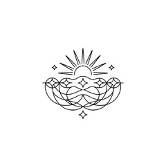 Minimalist Sunset & Waves Logo, Geometric Design, Line Art