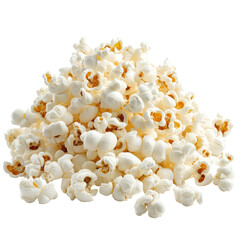 Popcorn flakes arranged in a mound on a bright Transparent background for culinary presentation, popcorn flakes isolated on PNG background