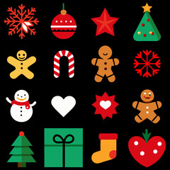 Christmas icon set with holiday symbols like Santa snowman tree and gifts