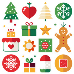 Christmas icon set with holiday symbols like Santa snowman tree and gifts