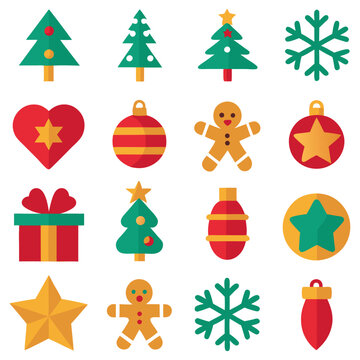 Christmas icon set with holiday symbols like Santa snowman tree and gifts