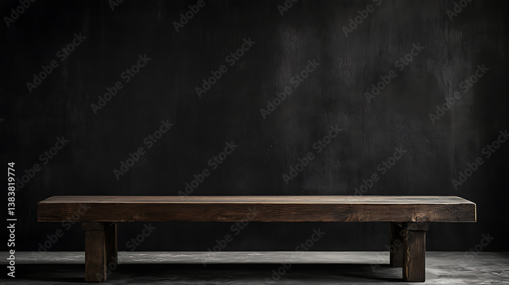 Poster empty old wood table and black background for product display presentation with dark concrete wall, 