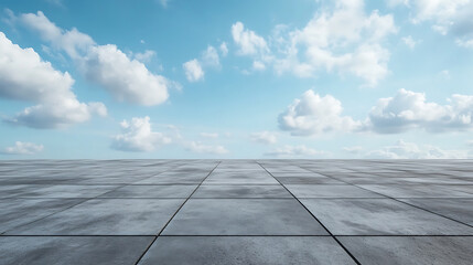 Empty concrete floor on the rooftop with blue sky background