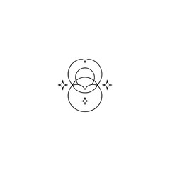 Minimalist Geometric Line Art with Hearts and Stars on White Background