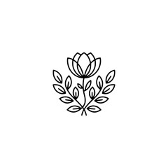 Minimalist Floral Line Art Logo: Lotus Flower and Leaves