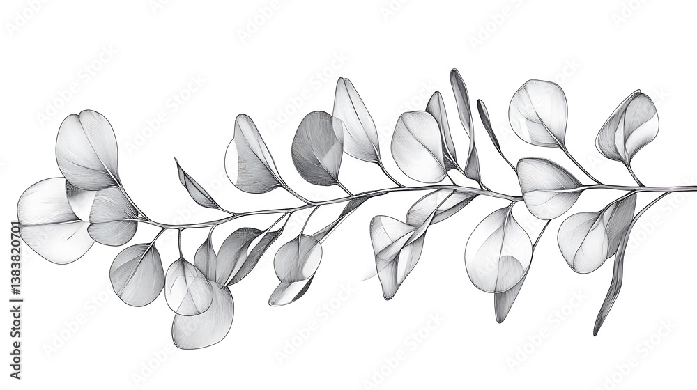 Aufkleber eucalyptus branch abstract line art drawing for logos and invitations