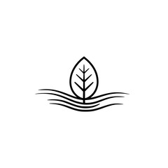 Minimalist Leaf Logo on Water, Vector Illustration