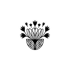 Minimalist Black Floral Design on White, Decorative Logo