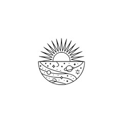 Cosmic Sunrise: Minimalist Line Art Design