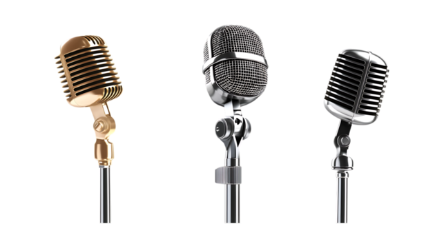Pack of Microphone set Against Transparent Background for Music Production, Podcasting, or Audio Equipment Design Projects