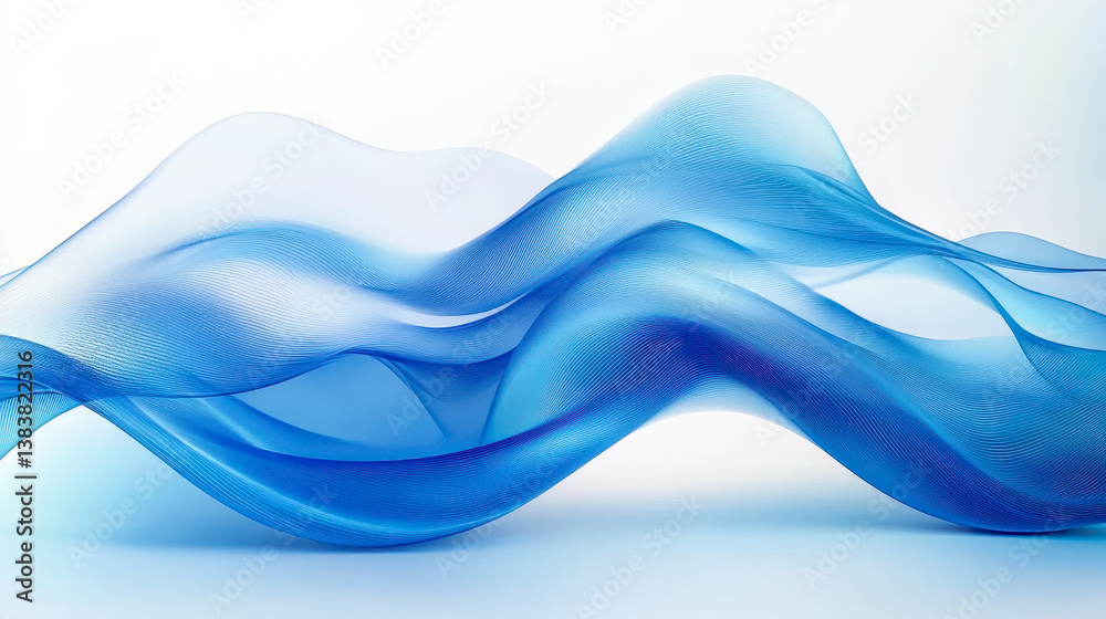 Poster abstract blue wave design with smooth curves and soft shadows, fluid gradient motion lines on modern
