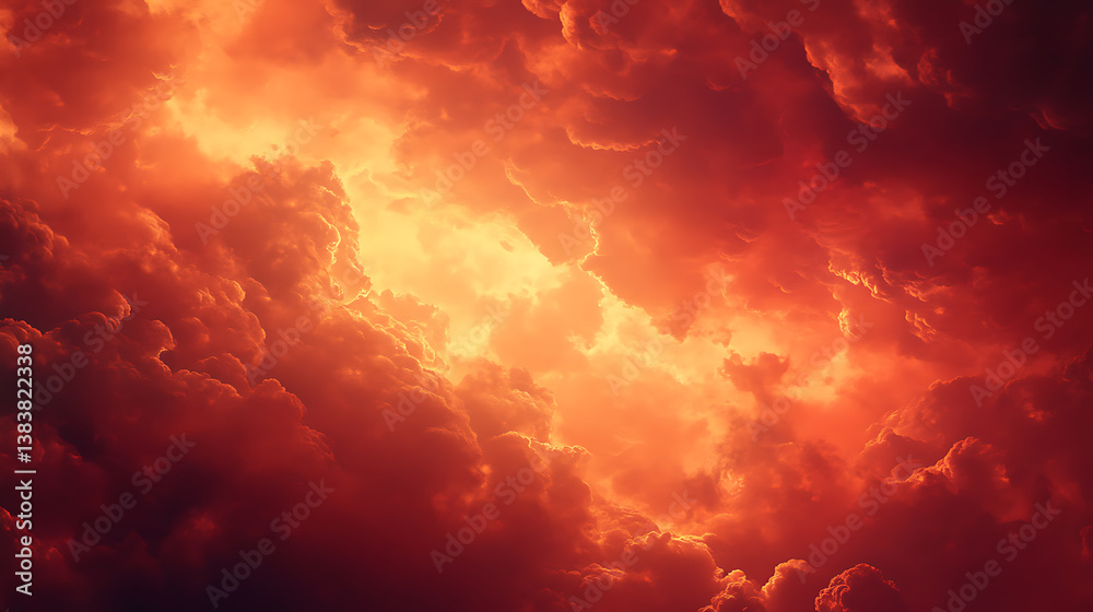 Poster fire background with space for design, toned fiery red sky with flame effect