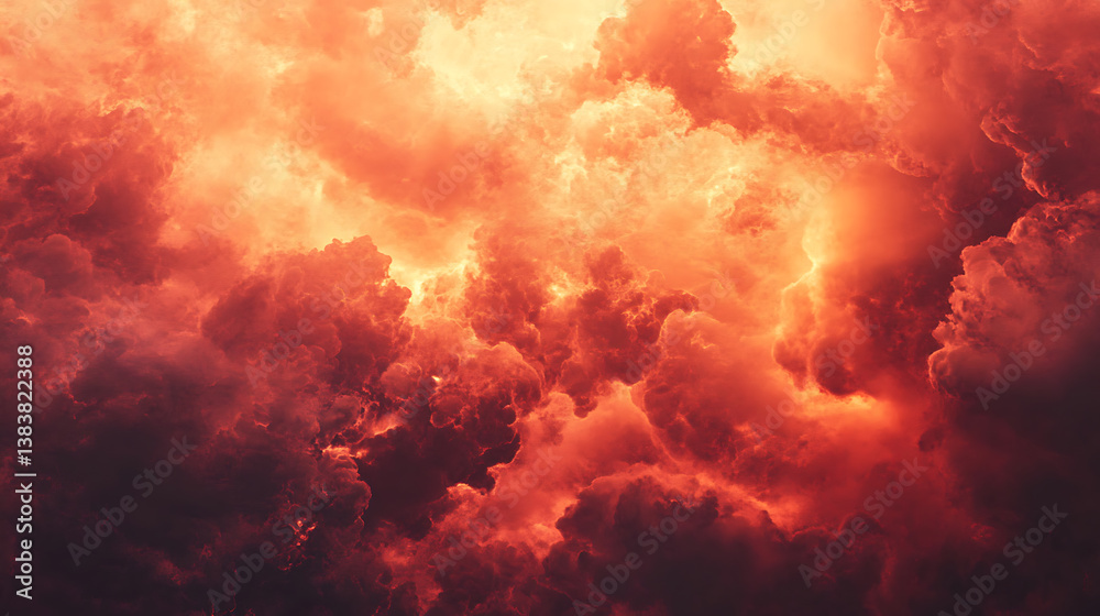 Poster fire background with space for design, toned fiery red sky with flame effect