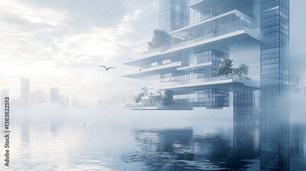 Leinwandbilder floating building project concept, innovative architectural design principles to address challenges 