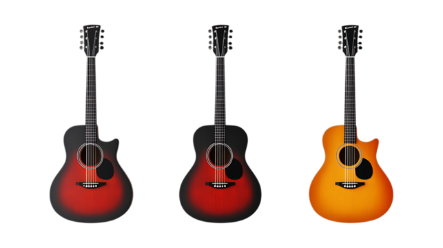 Pack of Guitars set Against Transparent Background for Music Branding, Instrument Promotion, or Artistic Design