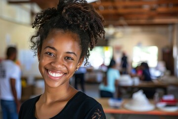 Young african american female volunteer at community center