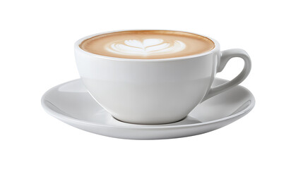 Fototapeta premium Fresh cappuchino or flat white coffee in a white cup with latte art on it close-up, high quality photo