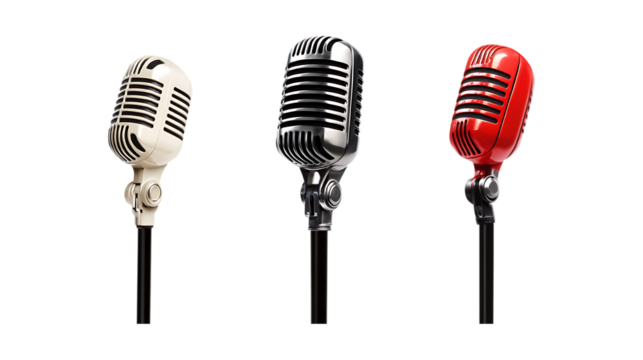 Pack of Microphone set Against Transparent Background for Music Production, Podcasting, or Audio Equipment Design Projects