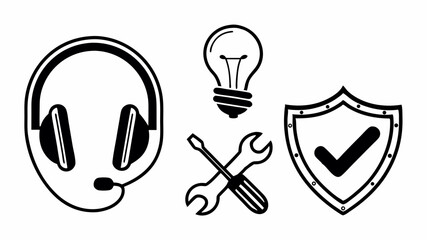 "Technical Support and Service Icons - Set of editable stroke icons showing technical support, problem-solving, and troubleshooting assistance in a modern, outline style."