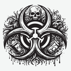 Biological hazard warning sign, black and white biohazard symbol, vector isolated on white stock illustration