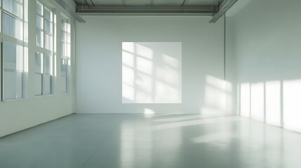 Obraz premium Front view on bright studio room interior with empty poster