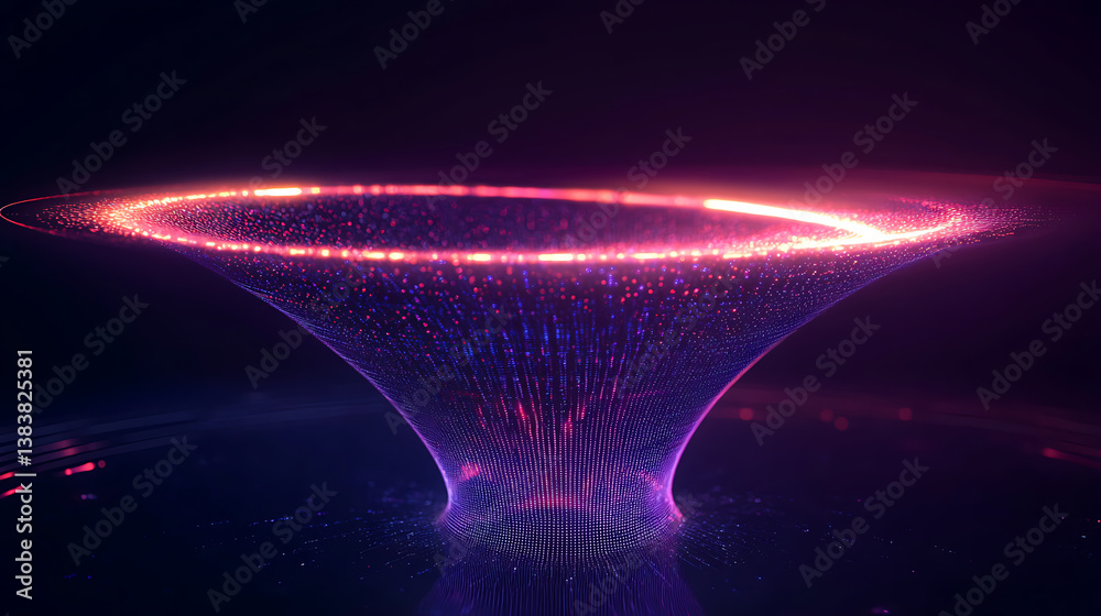 Poster Futuristic digital funnel concept with glowing lines and particles, it symbolizes the flow of data, digital transformation, innovation