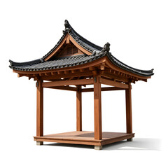 Fototapeta premium Traditional Wooden Pavilion with Curved Roof on White Background