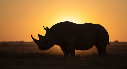Fototapeta premium Rhino Silhouette at Sunset in Africa Capturing Wildlife and Dramatic Skies