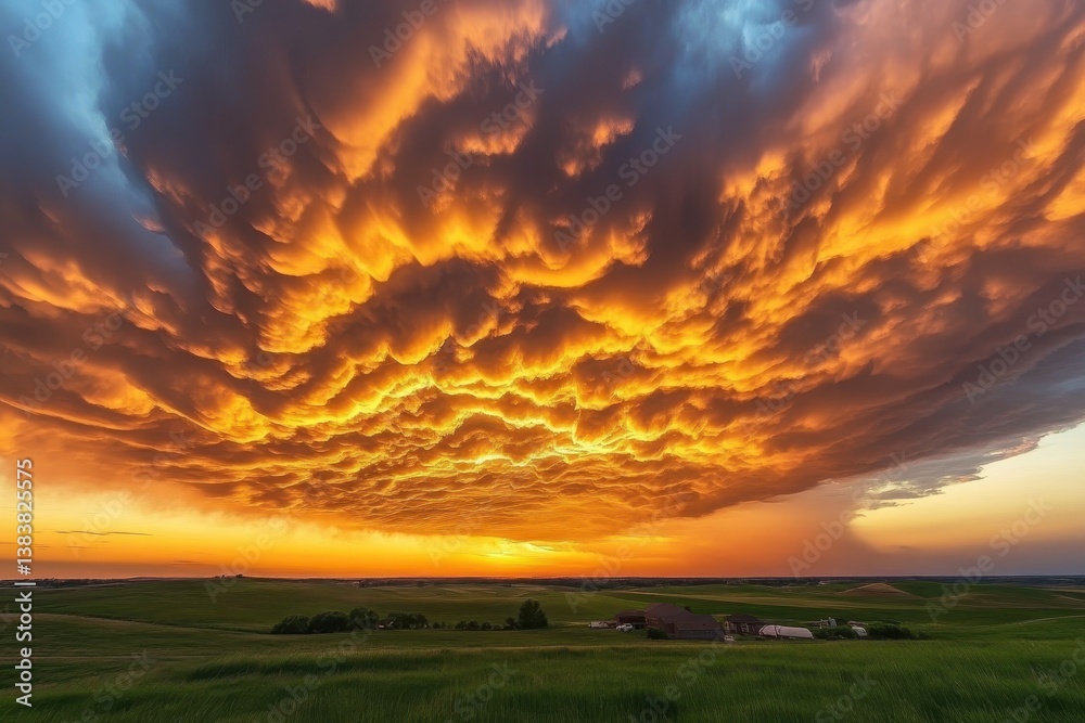 Wall mural the photo captures a vibrant sky filled with numerous clouds creating a captivating and dynamic scen
