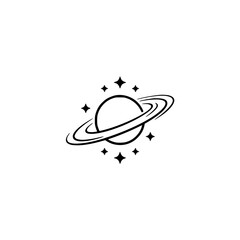 Minimalist Space Logo: Planet & Stars on White