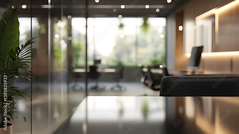 Poster abstract blurred office interior room, blurry working space with defocused effect, use for backgroun