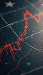 Fototapeta premium Bitcoin experiences a downturn as u.s. tariff hikes impact market stability, reflected in a graph showcasing declining trends and fluctuating prices.