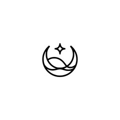 Minimalist Celestial Logo: Crescent Moon and Star, Clean Design