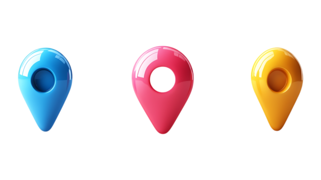 Pack of Map Pin Marking a Location set Against Transparent Background for Travel, Navigation, or Geolocation Design Projects