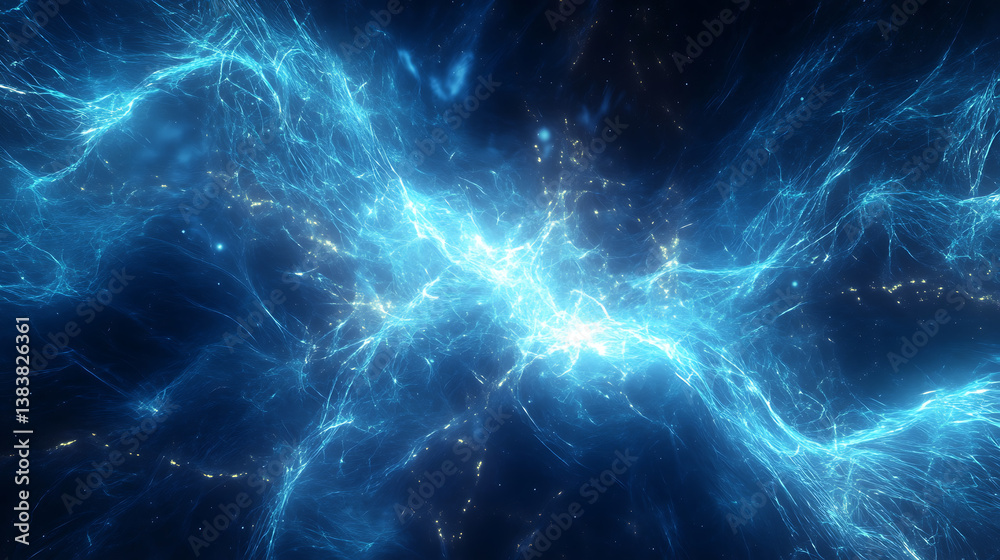 Poster Abstract digital background with blue light connection lines and detailed network