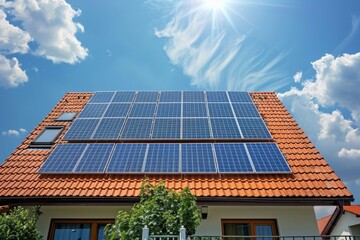 Fototapeta premium Solar panels on a house roof