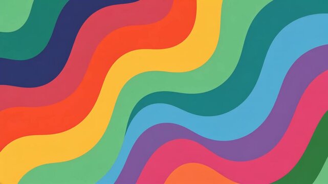 Abstract flowing wavy stripes animation, vibrant rainbow colors, groovy retro background pattern